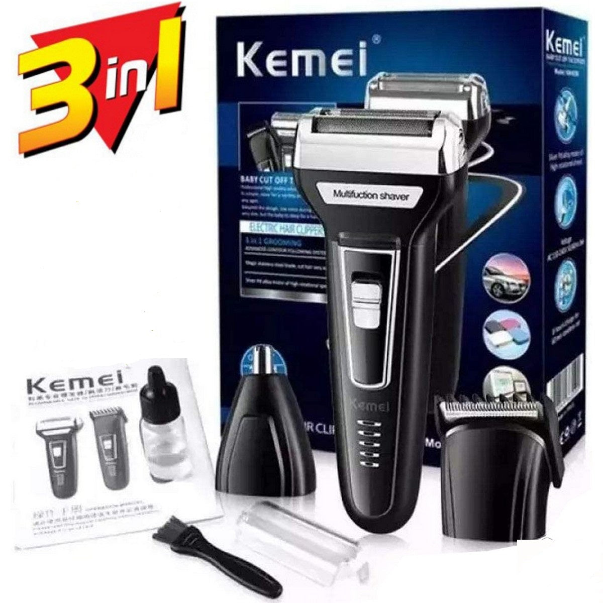 Kemei KM 6558 Premium Quality 3 in 1 Professional Hair Trimmer Super Grooming Kit Shaver Clipper Nose Trimmer