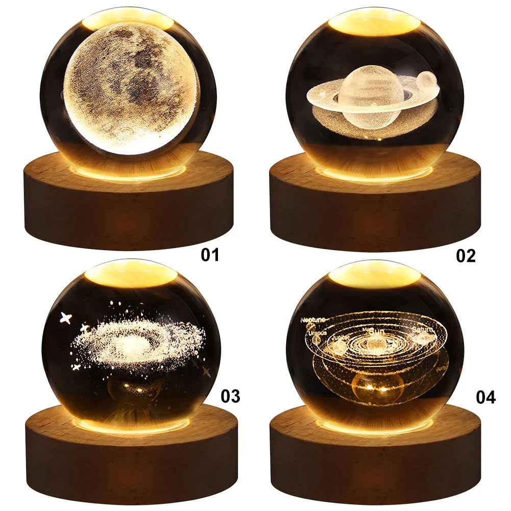 Crystal Ball Night Light 3D (Moon Planet) (Galaxy Decore) Designs