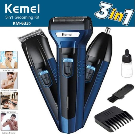 Kemei KM-6330 3 in 1 Professional Hair Trimmer Super Grooming Kit Shaver Clipper Nose Trimmer